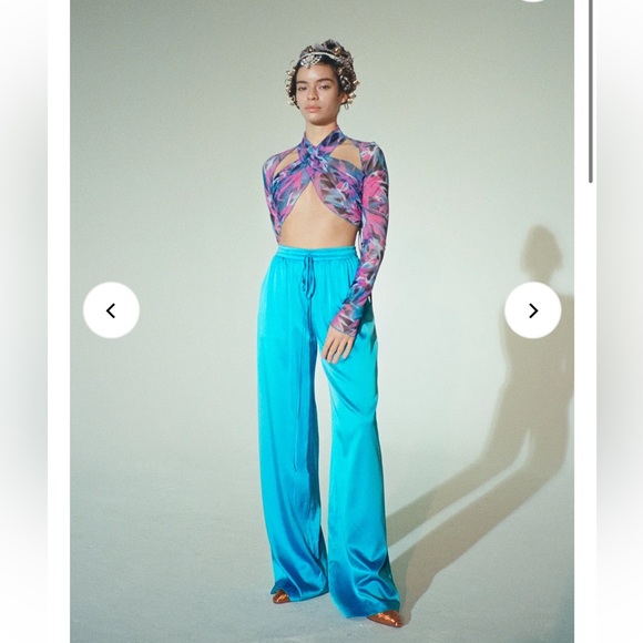 NWOT Kim Shui Mesh Crop Long Sleeve Cutout Cross Top (XS Pink Blue Multi) Tropic - Picture 10 of 10